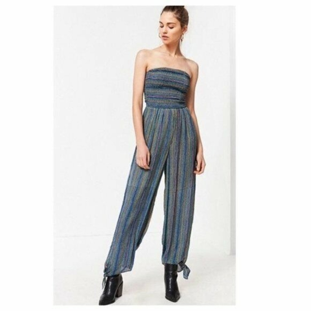 Urban Outfitters Rambaugh striped tube top wide leg jumpsuit size Medium